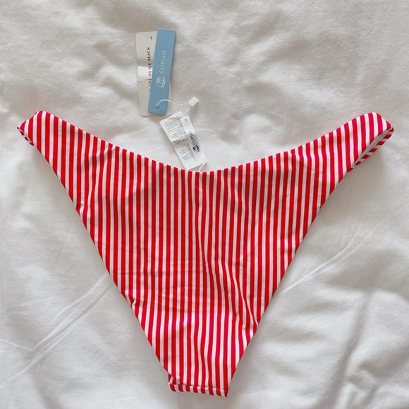 Cupshe bikini bottom high cut women's large Red & white stripe low rise NWT - Picture 3 of 14